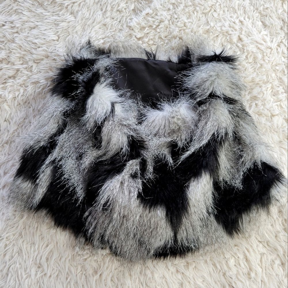 Faux Fur Satin Lined Neck Warmer Collar Cowl Black Gray OS